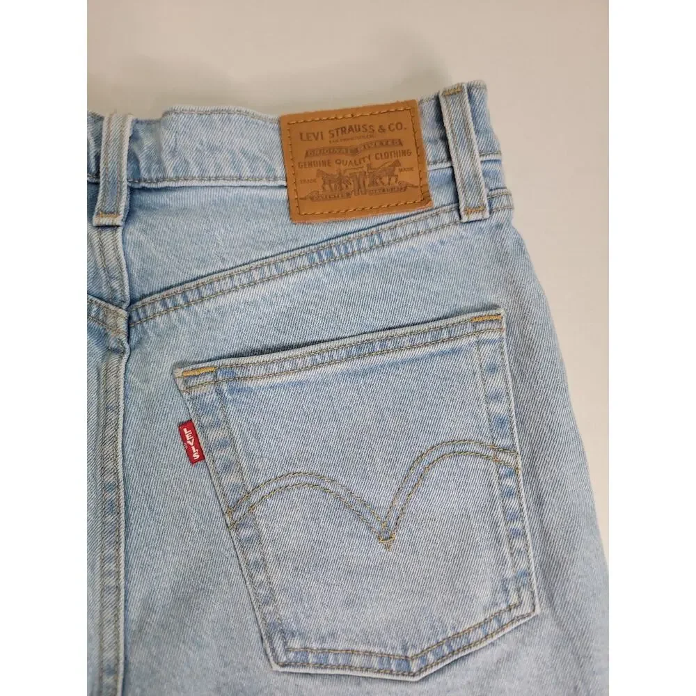 Levis Premium Ribcage Denim Shorts Womens SZ 28 Button Fly Stretch Big E